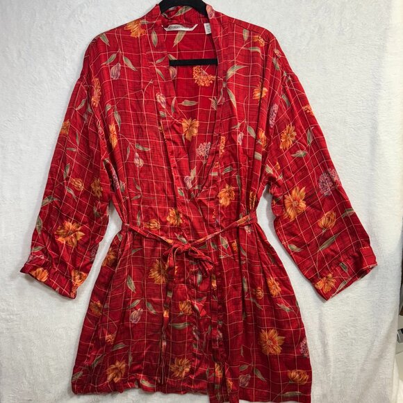 Vintage Victoria's Secret XS/S Red Floral Silk Robe Tied Pockets Luxury Sexy Y2K - Picture 3 of 10